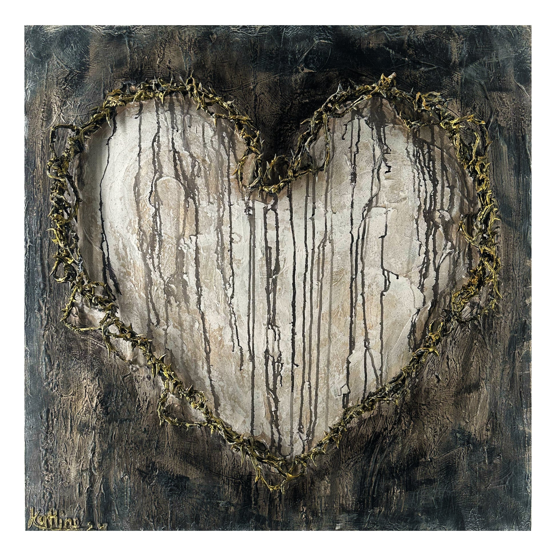 Multi media artwork of a bard wire heart 