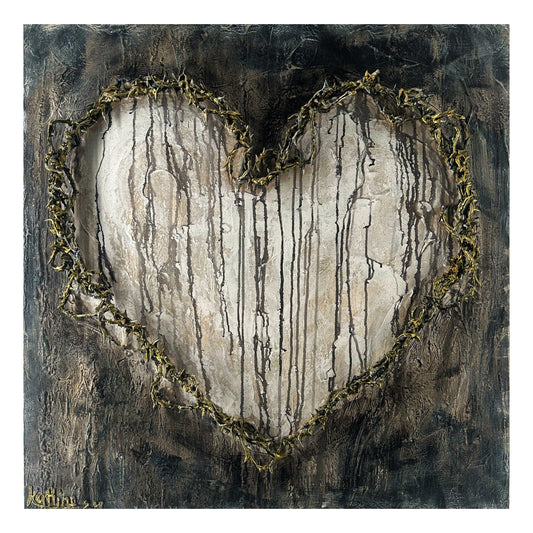 Multi media artwork of a bard wire heart 